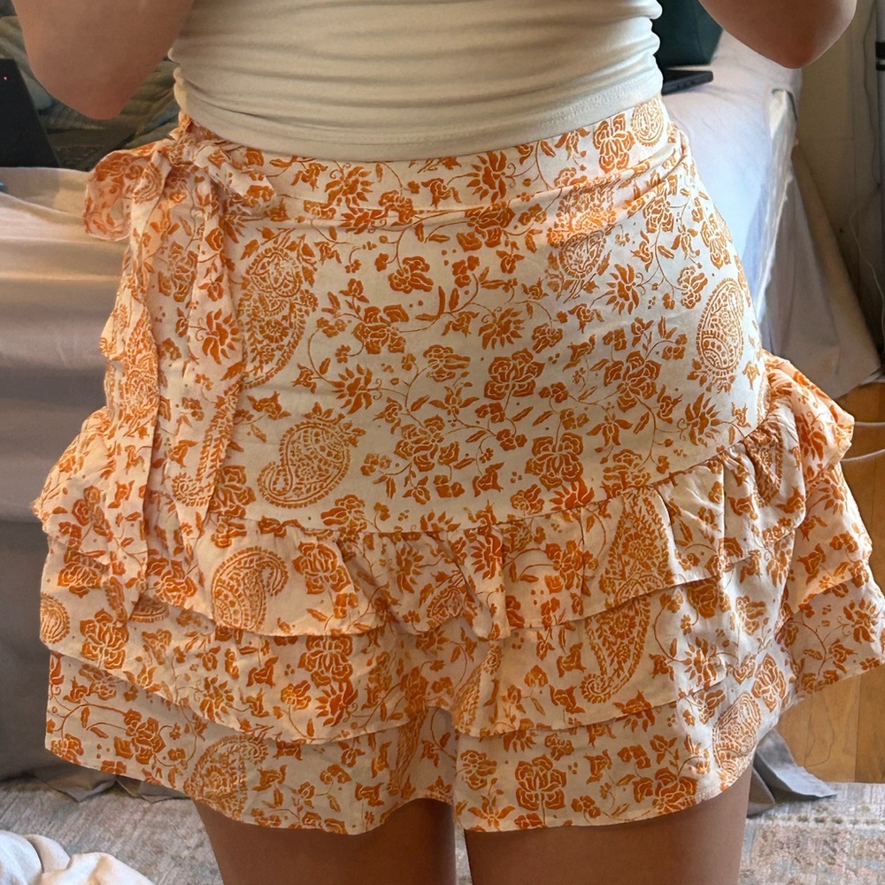 Orange Floral Ruffle Skirt Forever 21